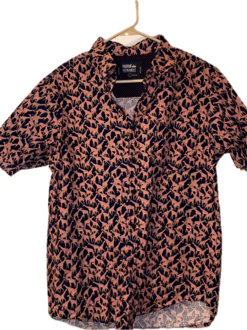 Short-Sleeve Button-Down Shirt with Giraffes